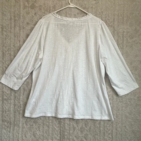 Boden Ivory Cottagecore Cotton Button Up Blouse Sz 22R Ruffle Neck Minimalist - Picture 12 of 16